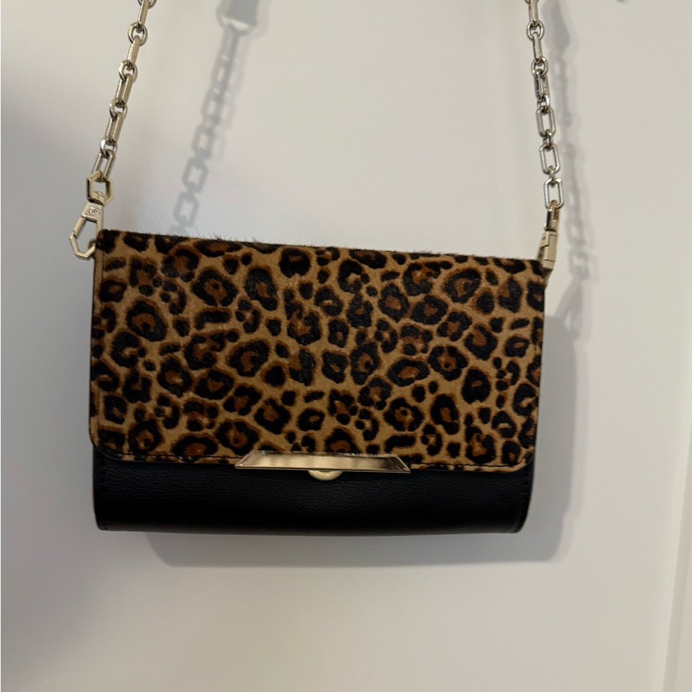 Leopard Print and Black Chain Strap Bag